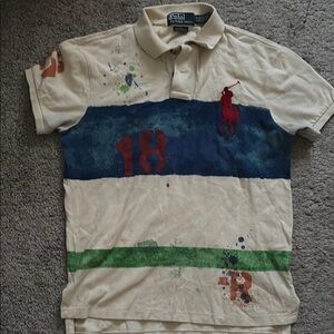 Ralph Lauren Cream Polo with Blue and Green Accents
